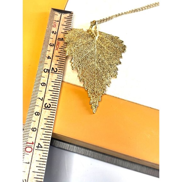 Gold Plated Real Leaf Pendant Necklace With Chain - Picture 8 of 10